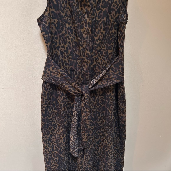 BR~new~Sleeveless Button Front Green Leopard Linen Cotton Wide Leg Jumpsuit sz 4 - Picture 6 of 14